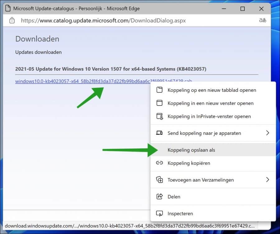 Windows update bestand downloaden via Windows catalogus