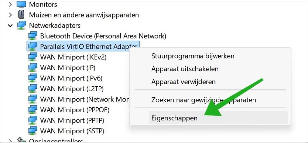 netwerkadapter eigenschappen