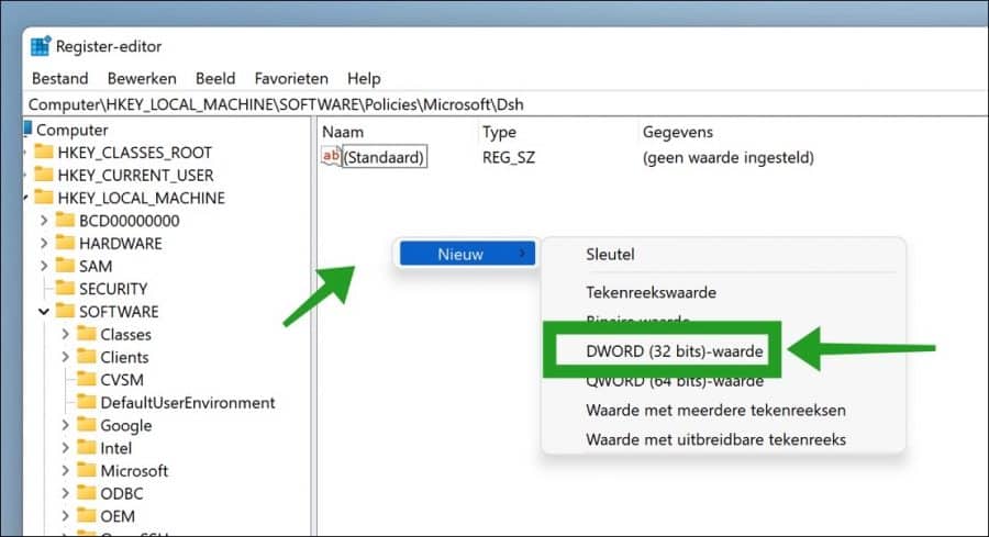 nieuwe dword waarde