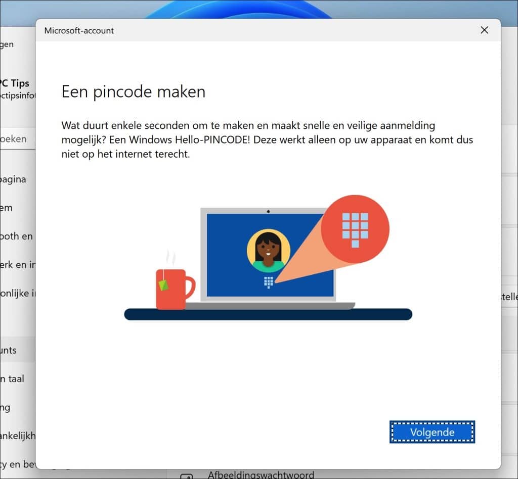 pincode instellen aanmaken