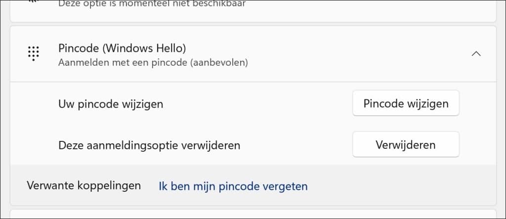 pincode wijzigen of verwijderen