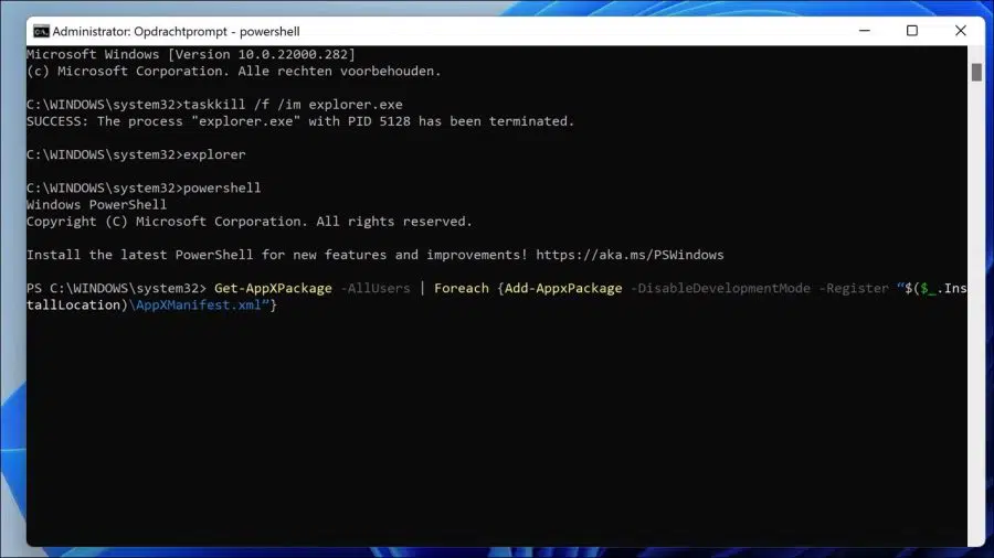 powershell om de taakbalk te herstellen