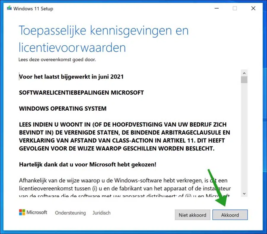 windows 11 voorwaarden accepteren