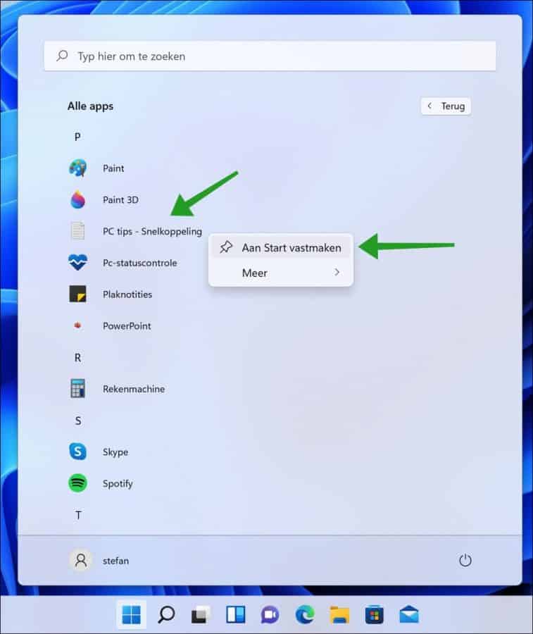 Aan start vastmaken in Windows 11