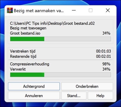 Bestand opsplitsen in meerdere ZIP bestanden