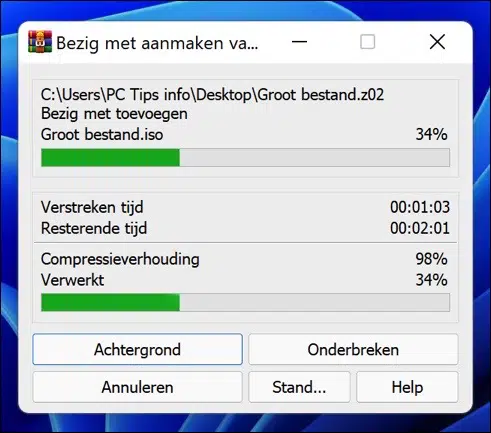 Bestand opsplitsen in meerdere ZIP bestanden
