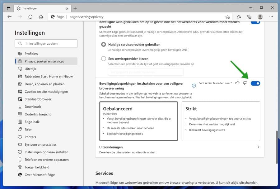 Beveiligingsbeperkingen inschakelen in Microsoft Edge