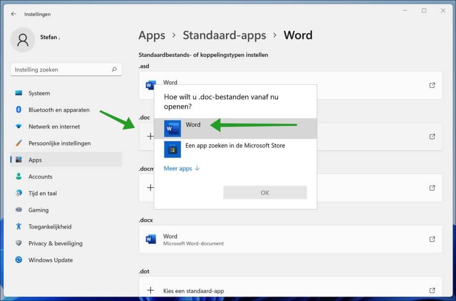 Open doc files with Word in Windows 11