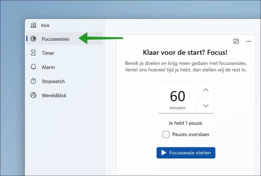 Focussessie openen in windows 11