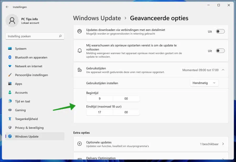 Gebruikstijden aanpassen in Windows 11