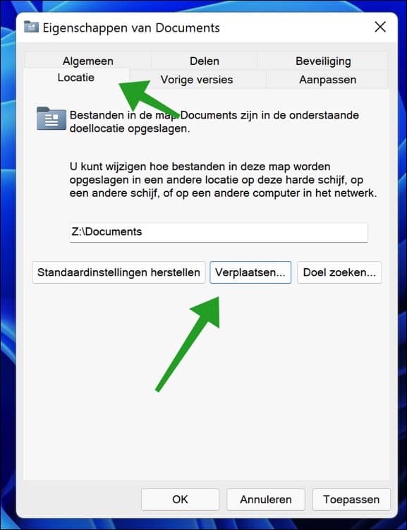 Inhoud documenten map verplaatsen in Windows 11