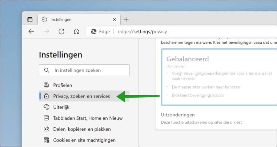 Privacy zoeken en services instellen in Microsoft Edge