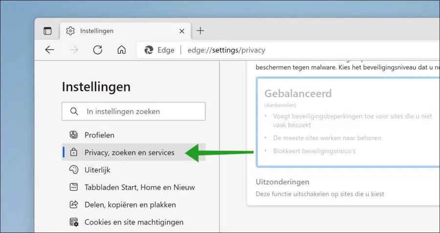 Privacy zoeken en services instellen in Microsoft Edge