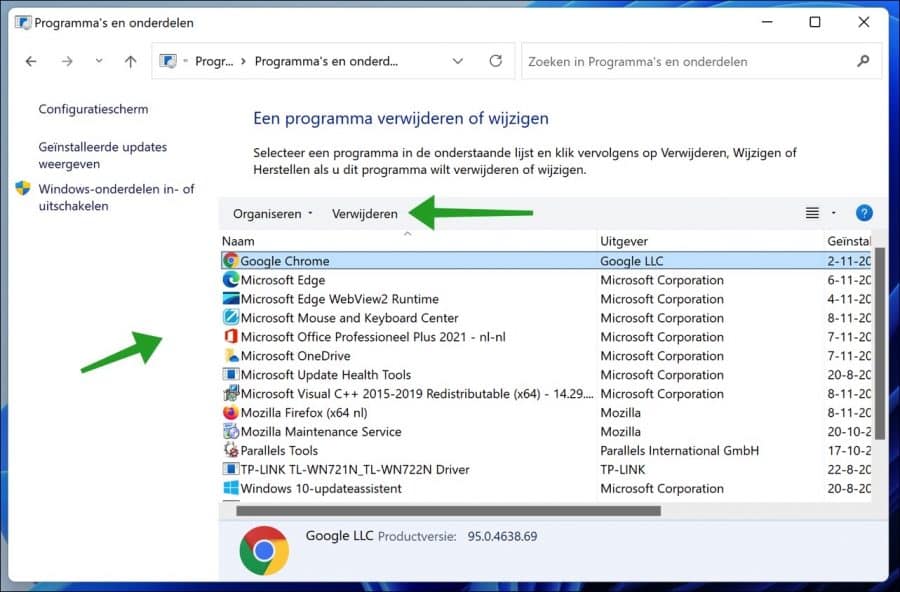 Programma verwijderen in Windows 11