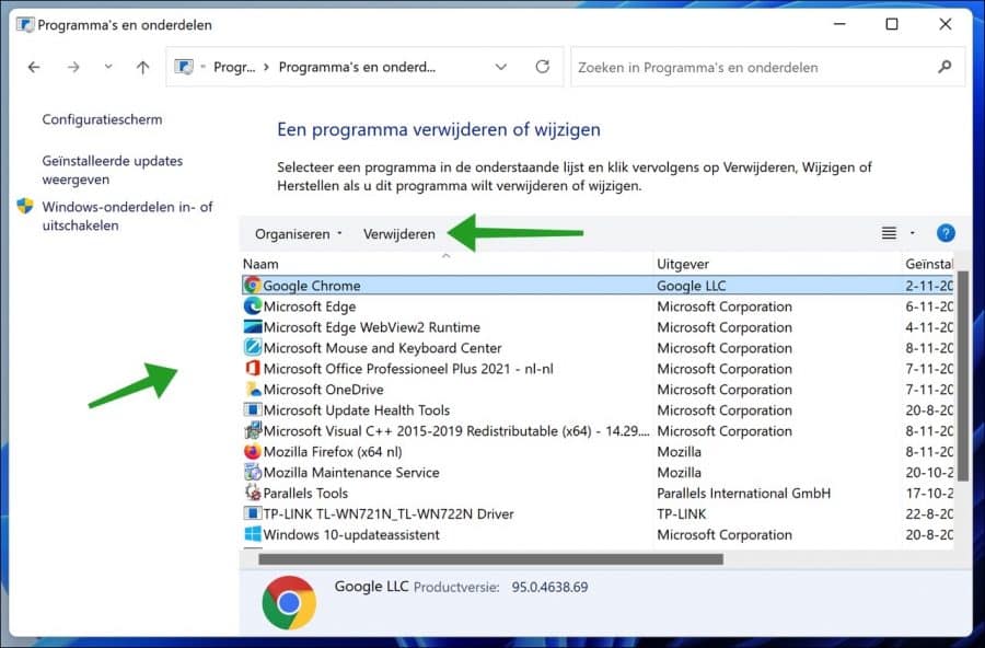 Uninstall program in Windows 11