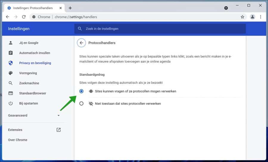 Protocolhandlers inschakelen in Windows 11