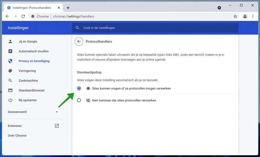 Protocolhandlers inschakelen in Windows 11