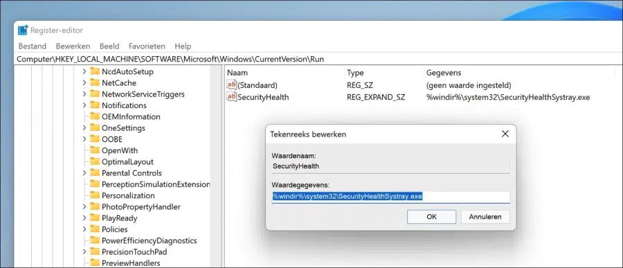 Register waardes aanpassen