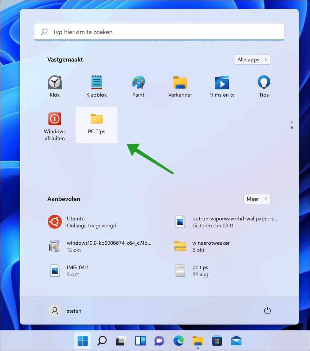 Heften Sie einen Ordner an das Startmenü in Windows 11 an