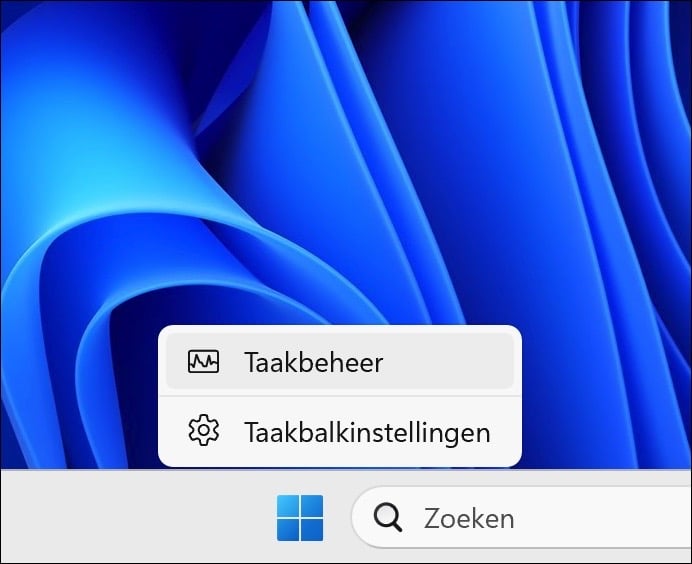 Taakbeheer openen via rechtsklik op Taakbalk