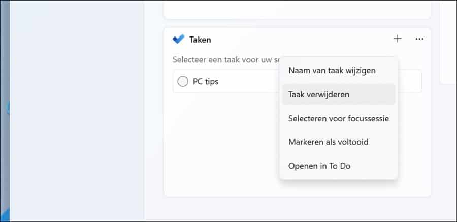 Taken wijzigen in focussessie in Windows 11