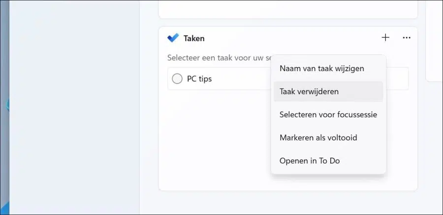 Taken wijzigen in focussessie in Windows 11