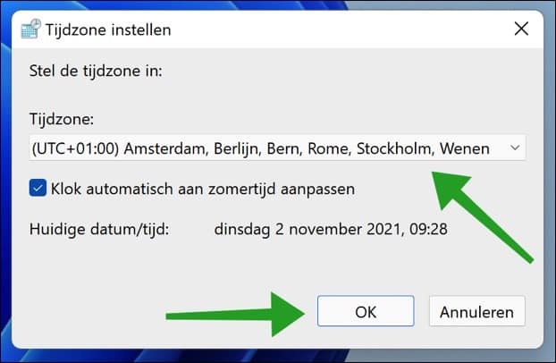 Set time zone in Windows 11