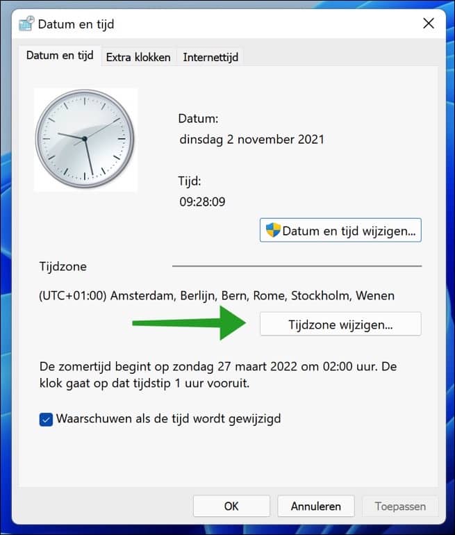 Change time zone in Windows 11