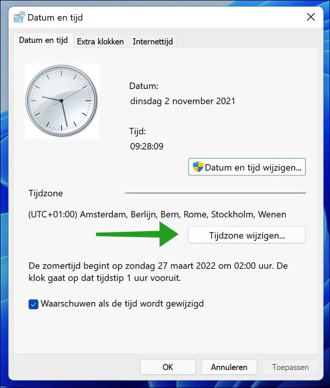Tijdzone wijzigen in Windows 11