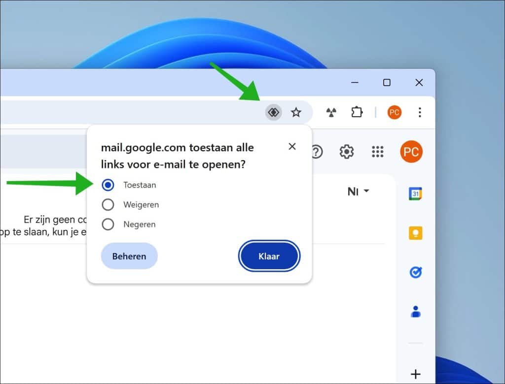 Toestaan links voor emails te openen