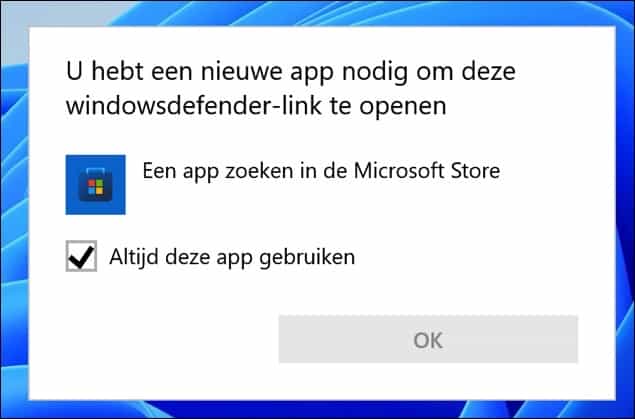 You need a new app to open this windows defender link error message