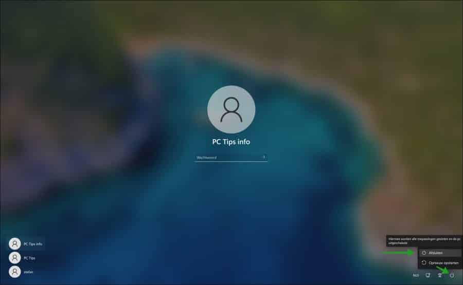 Windows 11 afsluiten via aanmeldscherm