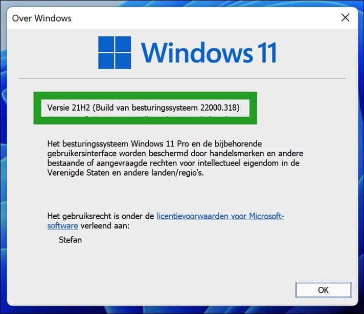 Windows 11 versie en Windows 11 build van het besturingssysteem