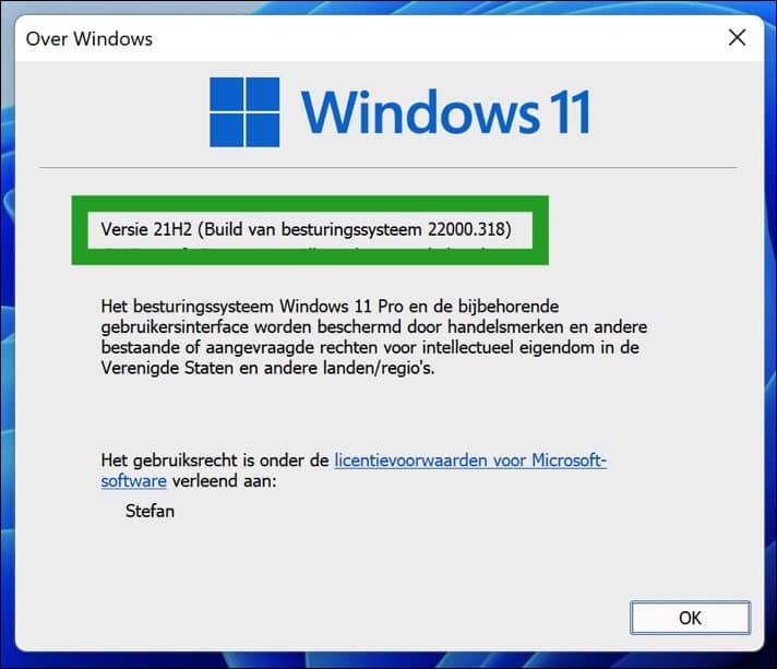 Windows 11 version and Windows 11 build of the operating system