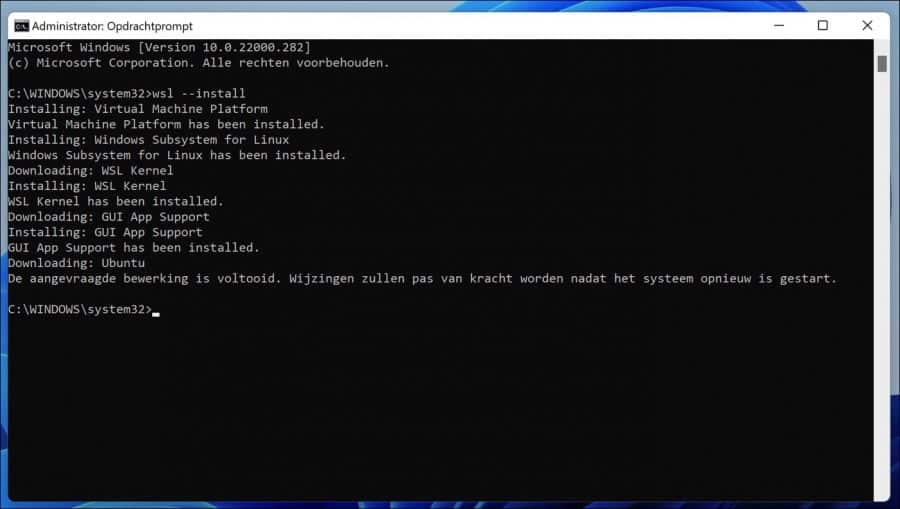 Windows subsystem for linux geinstalleerd in Windows 11