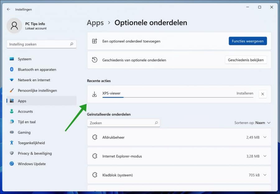 Instale o visualizador XPS