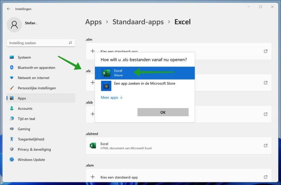 Open xls files with Excel in Windows 11