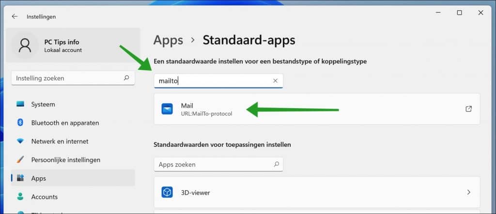 Gmail als standaard e-mail instellen in Windows 11