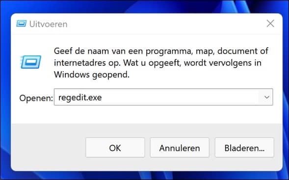 regedit openen in Windows 11