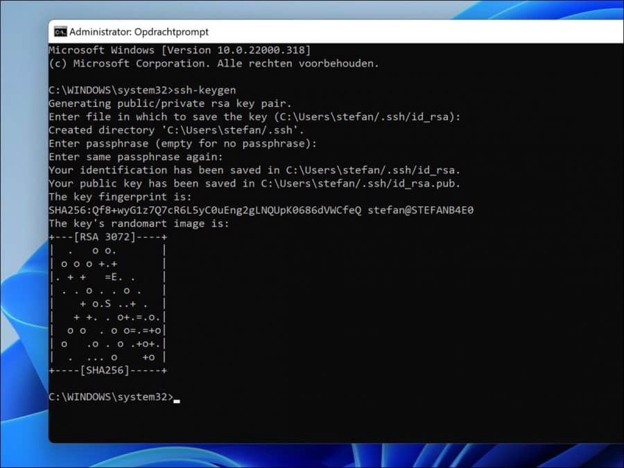 crear clave ssh en windows