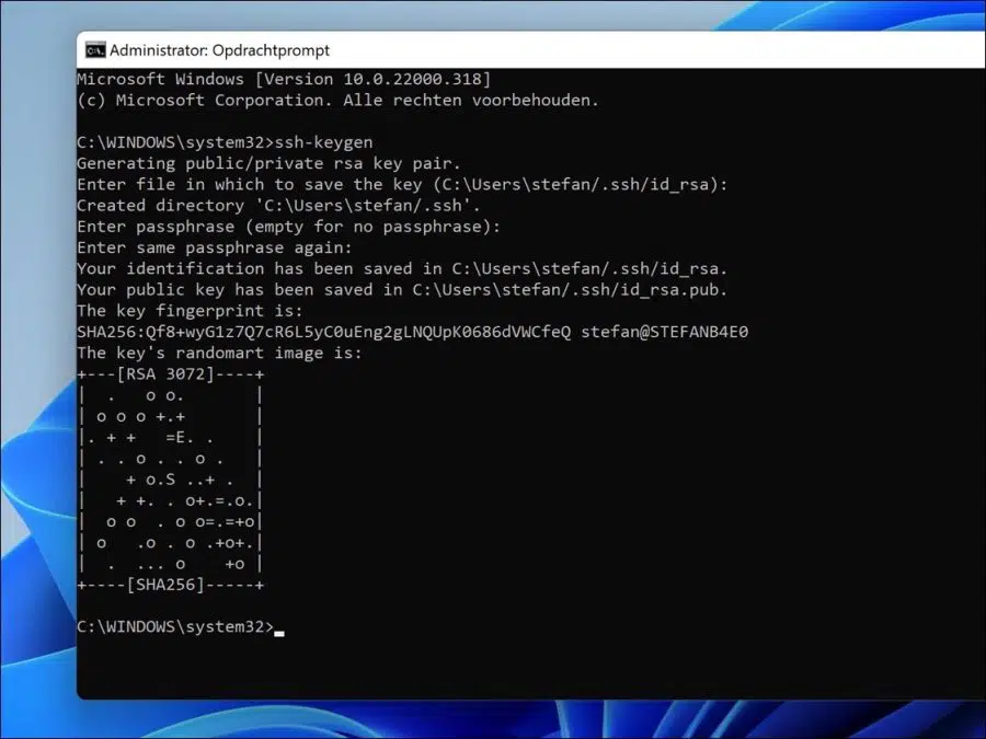 ssh sleutel aanmaken in windows