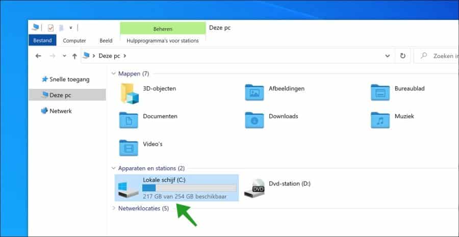 vrije schijfruimte controleren voordat Windows 10 21H2 geinstalleerd kan worden