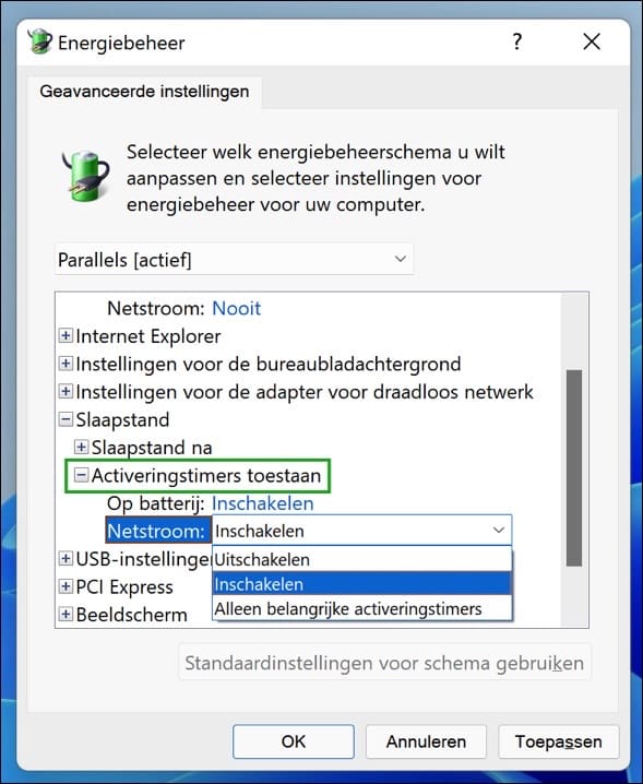 skelet Graan bunker Activeringstimers inschakelen of uitschakelen in Windows 11/10