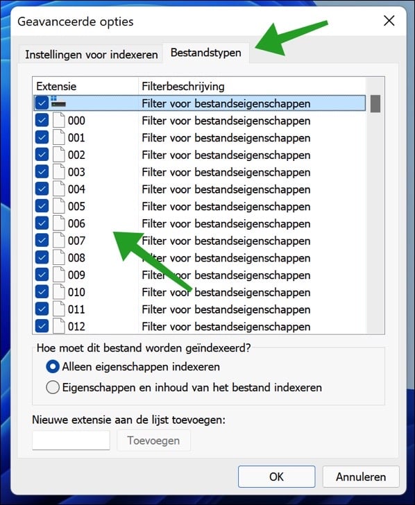 Windows indiziert bestimmte Erweiterungen nicht