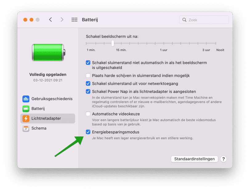Energiebesparingsmodus inschakelen mac