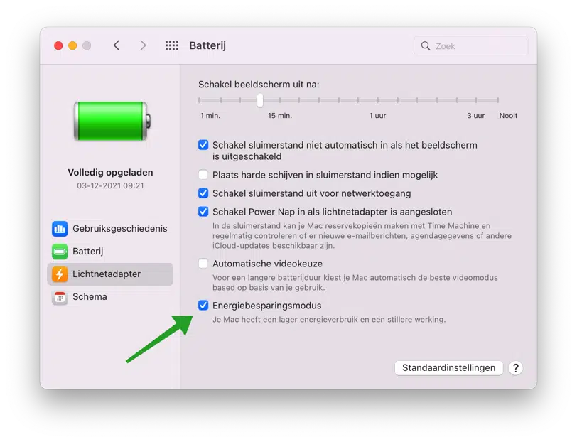Energiebesparingsmodus inschakelen mac