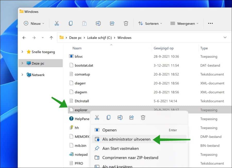 Explorer uitvoeren als Administrator