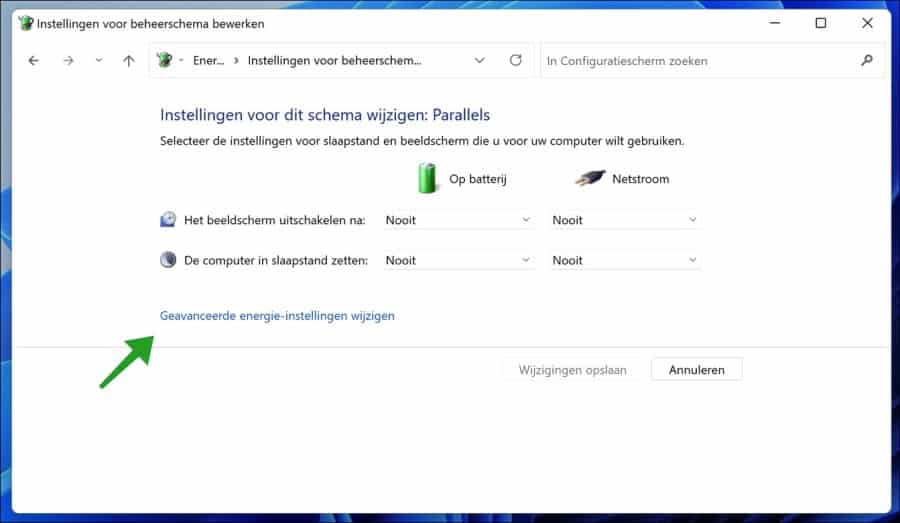 Geavanceerde energie-instellingen wijzigen