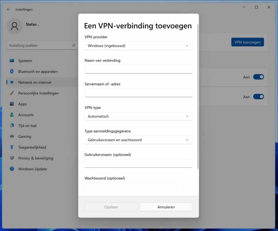 How to manually add a VPN in Windows 11