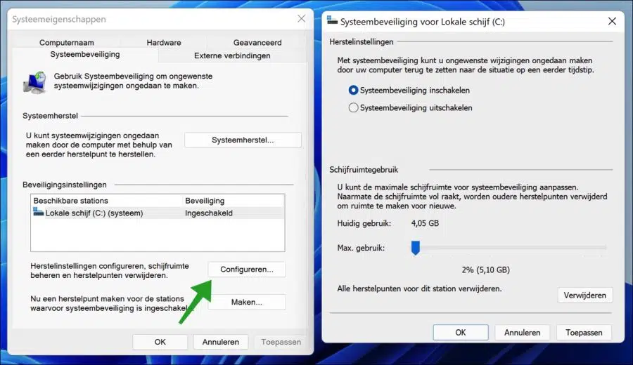 Herstelpunt verwijderen in Windows 11